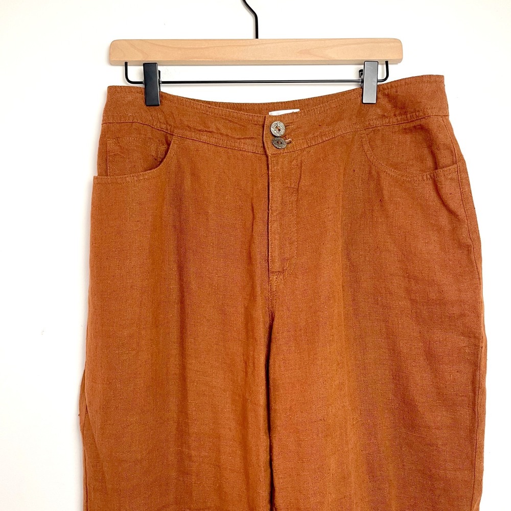 Chicos Linen Pants Sz 2 Large Rust Brown Quiet Luxury Minimalist Summer Capsule - Picture 3 of 8
